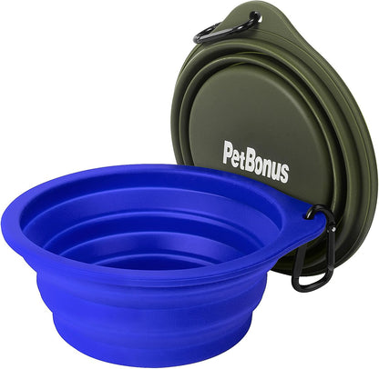 Food And Water Collapsible Feeding Cups For Dogs And Cats (Army Green, Blue)