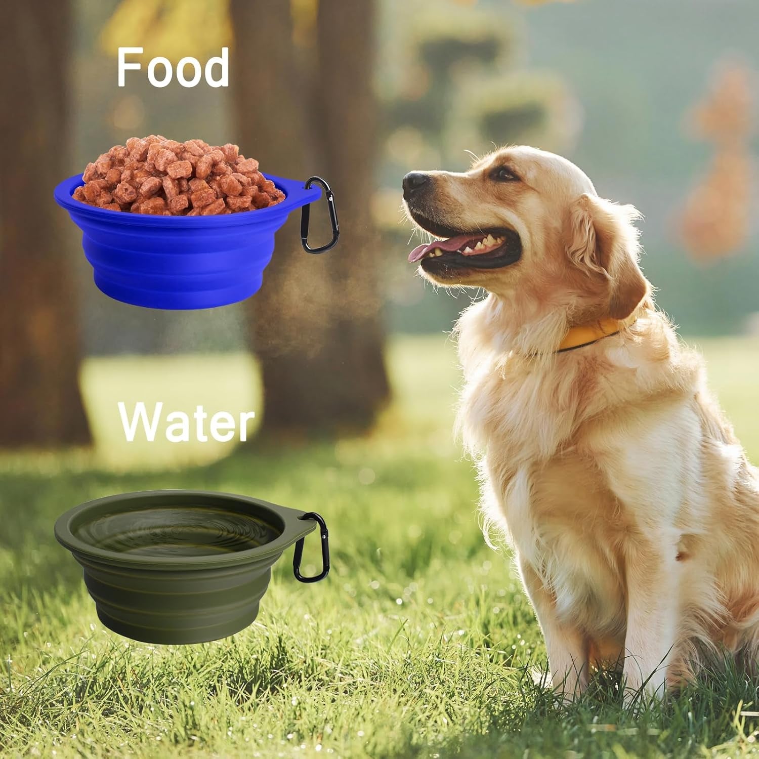 Food And Water Collapsible Feeding Cups For Dogs And Cats (Army Green, Blue)