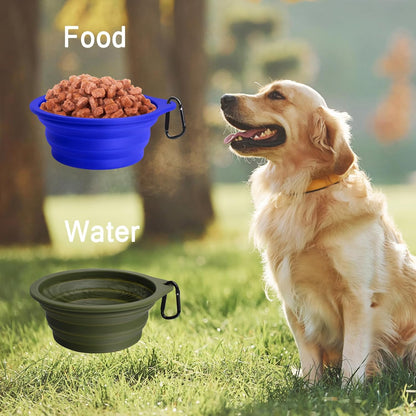 Food And Water Collapsible Feeding Cups For Dogs And Cats (Army Green, Blue)