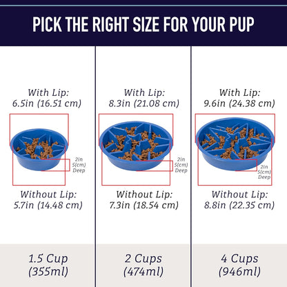 Slow Feeder Dog Bowls (2 Cup) Puzzle Dog Food Bowl - Fits into Elevated Pet Feeders - Slow Eating For Any Dog