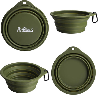 Food And Water Collapsible Feeding Cups For Dogs And Cats (Army Green, Blue)