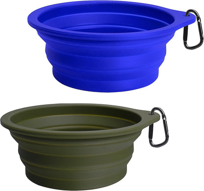 Food And Water Collapsible Feeding Cups For Dogs And Cats (Army Green, Blue)