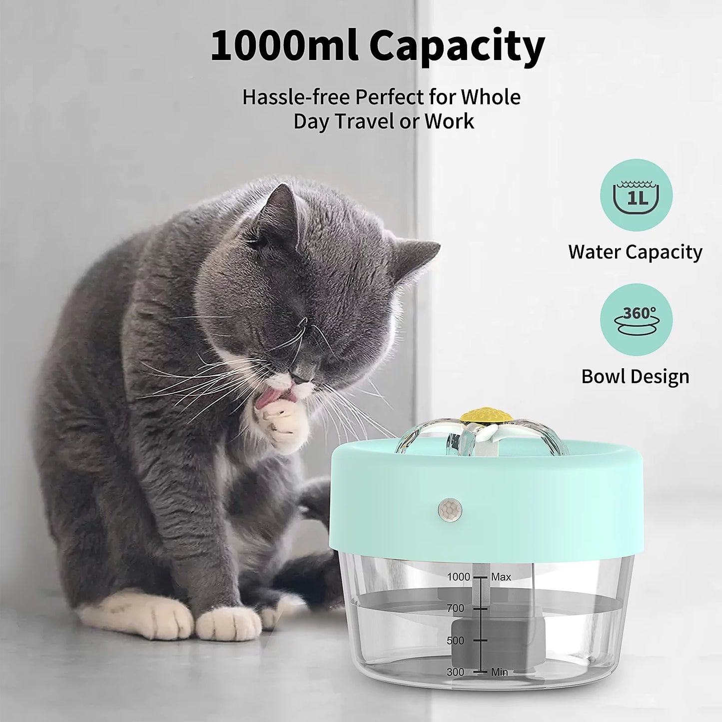 Blue Cat Water Fountain, Automatic Pet Drinking Fountain (35 Oz)
