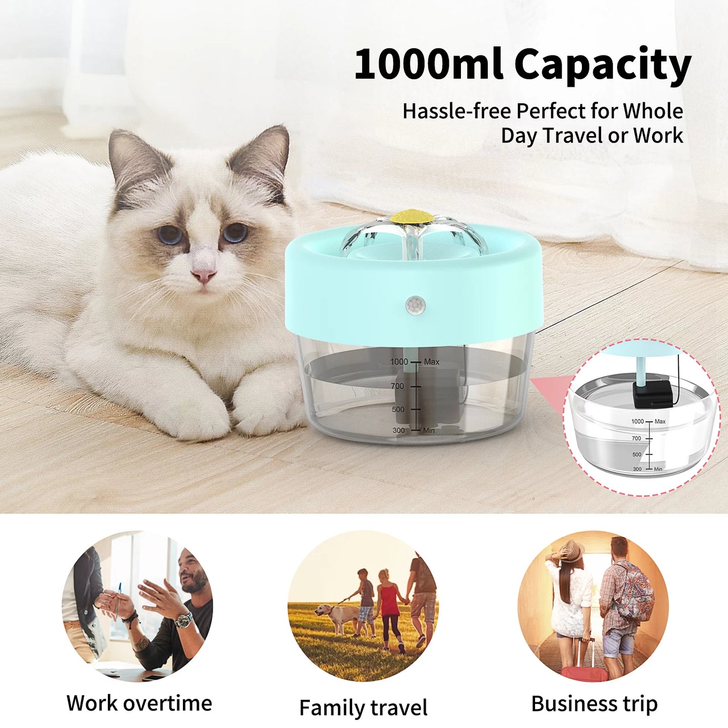 Blue Cat Water Fountain, Automatic Pet Drinking Fountain (35 Oz)