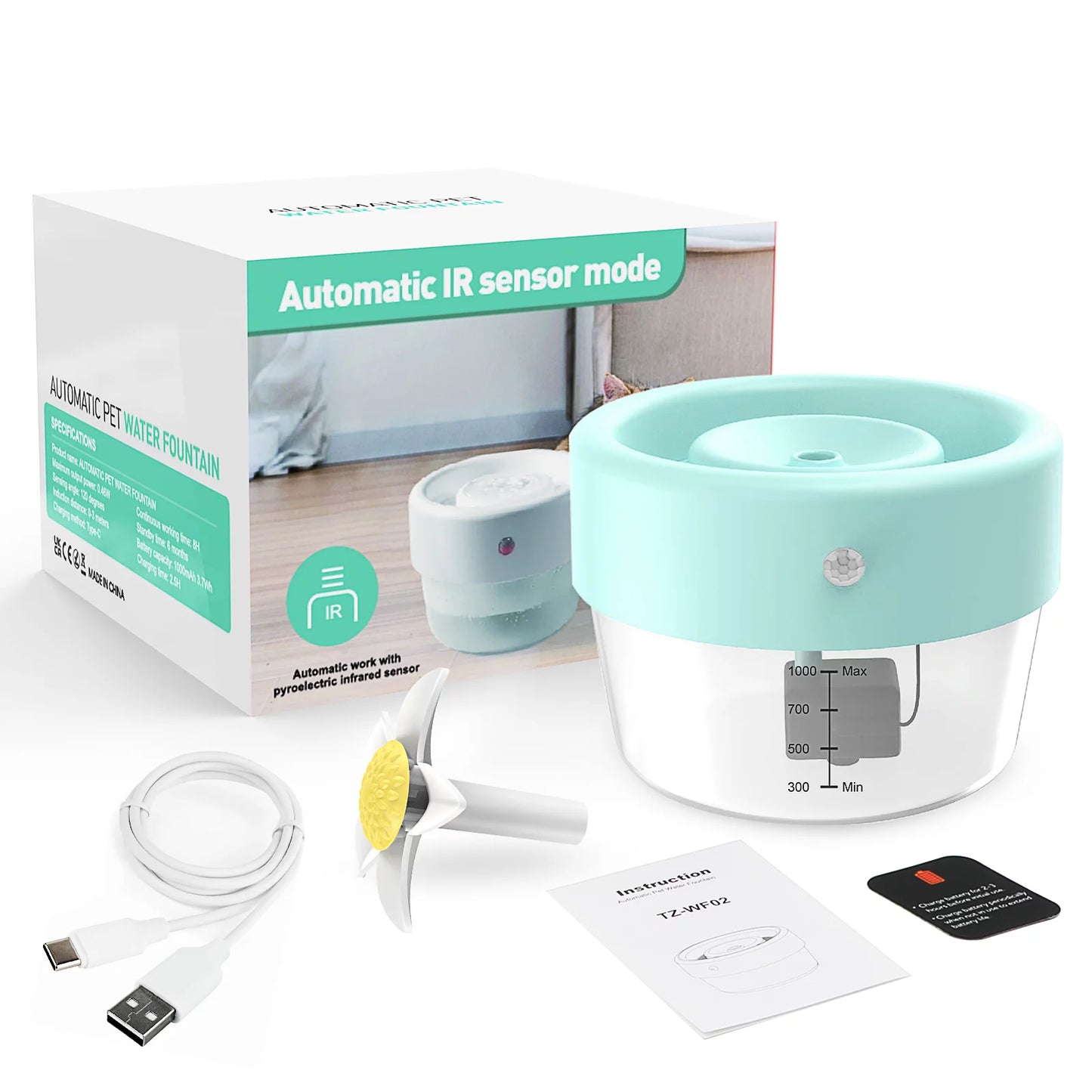 Blue Cat Water Fountain, Automatic Pet Drinking Fountain (35 Oz)